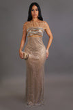 Rhinestone Glamour & Beige Maxi Dress