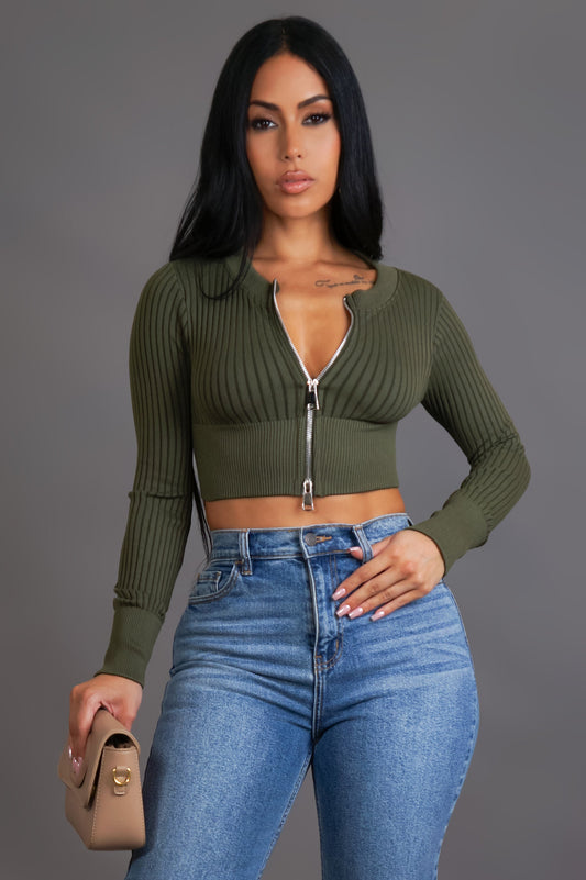 Zippered Cropped Long Sleeve Top/Jacket