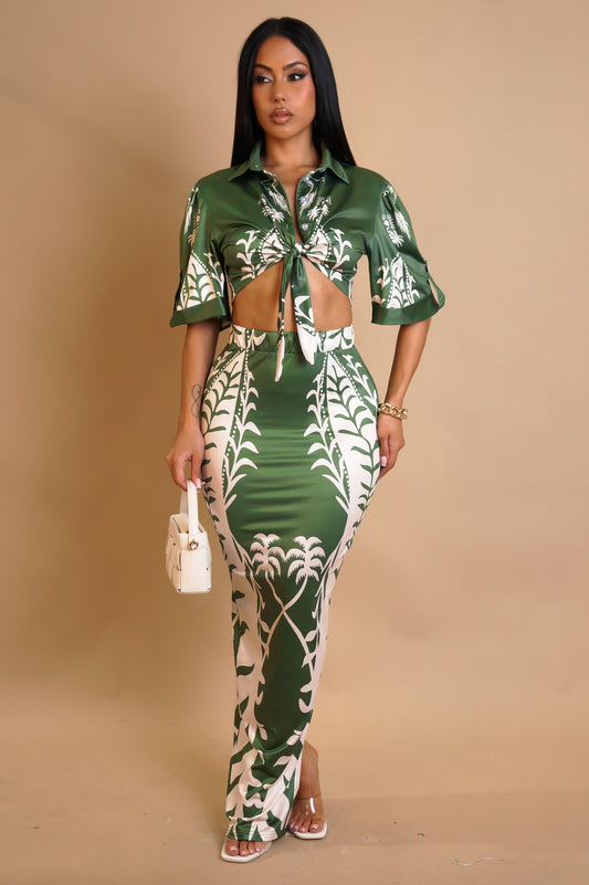 Green Floral & White Skirt Set (Copy)