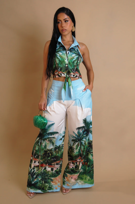 Beach Tour Pants Set- Blue