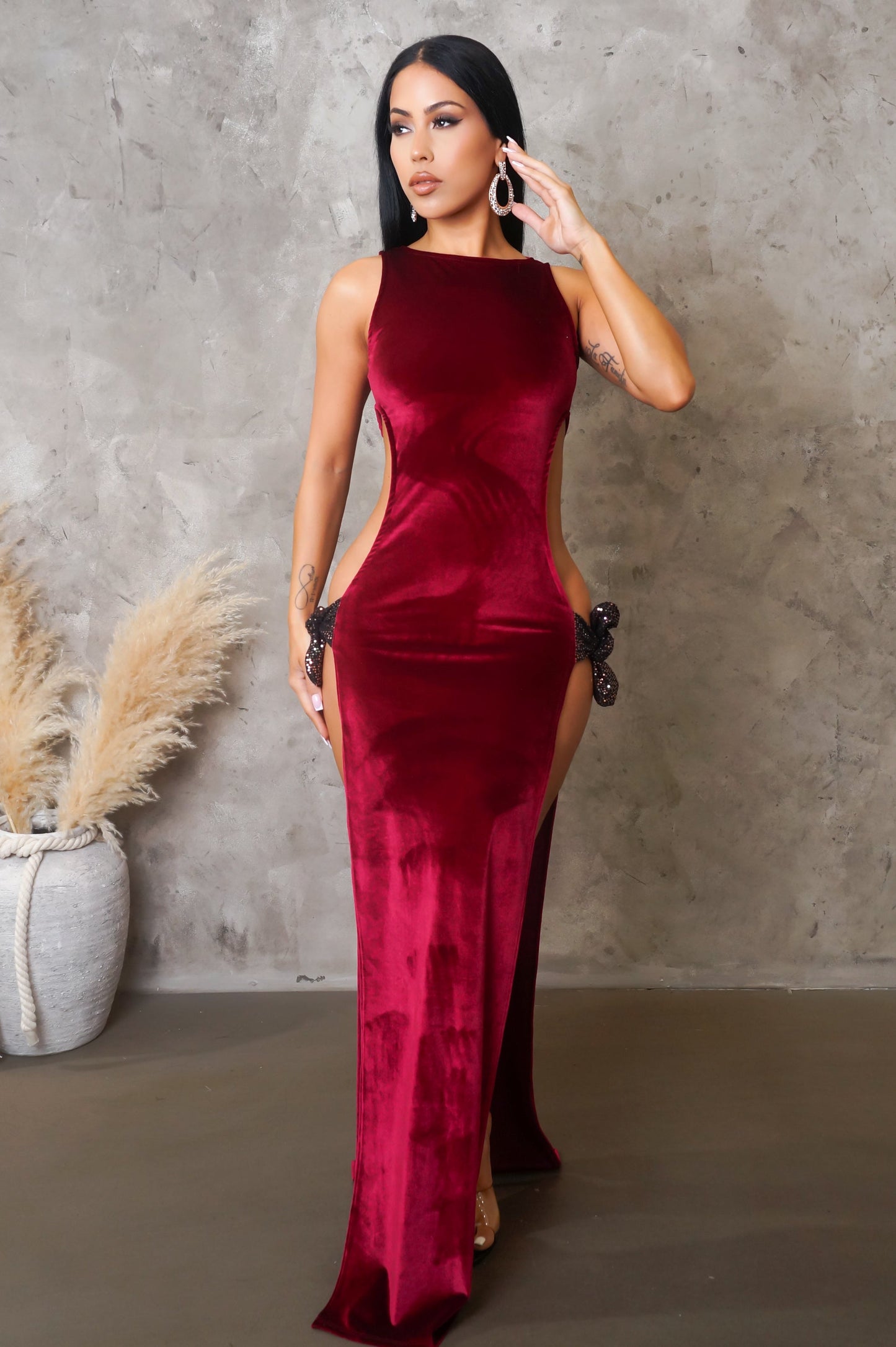 Sexy Red Over the Top Velvet Ribbon Tied Maxi Dress/Lingerie