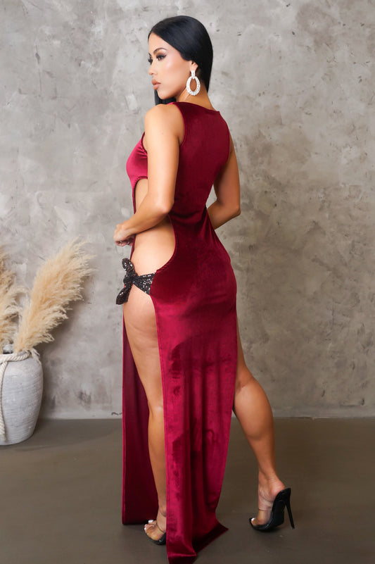 Sexy Red Over the Top Velvet Ribbon Tied Maxi Dress/Lingerie