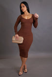 Comfy Ribbed Midi Long Sleeve Dress