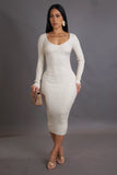 Comfy Ribbed Midi Long Sleeve Dress