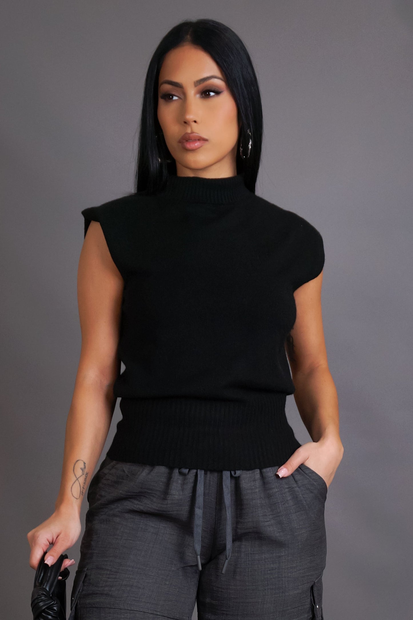 Cozy Cloud Sweater Top- Black