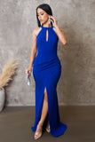 Shoulder Jeweled Blue Maxi Dress