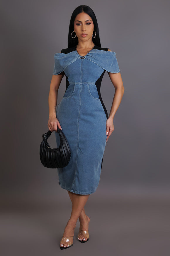 Denim & Black Midi Dress