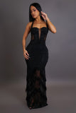 RHINESTONE EMBELLISHED SHEER ILLUSION MAXI DRESS