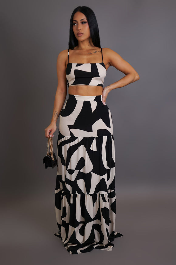 Abstract Maxi Skirt & Cropped Top Set