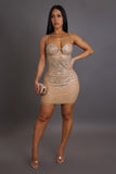 Rhinestone Nude Mini Dress