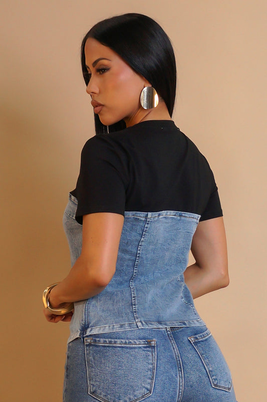 CottDenim Twist Top- Black