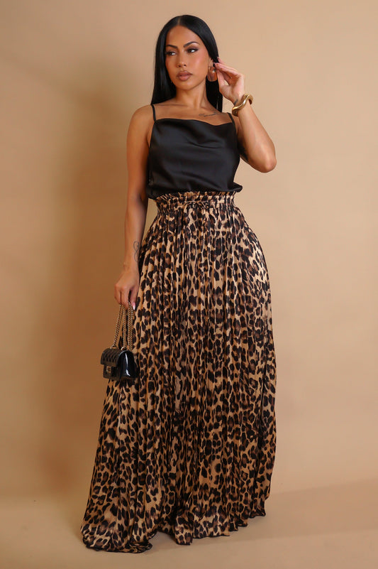 Animal Print Satin Pleated Maxi Dress
