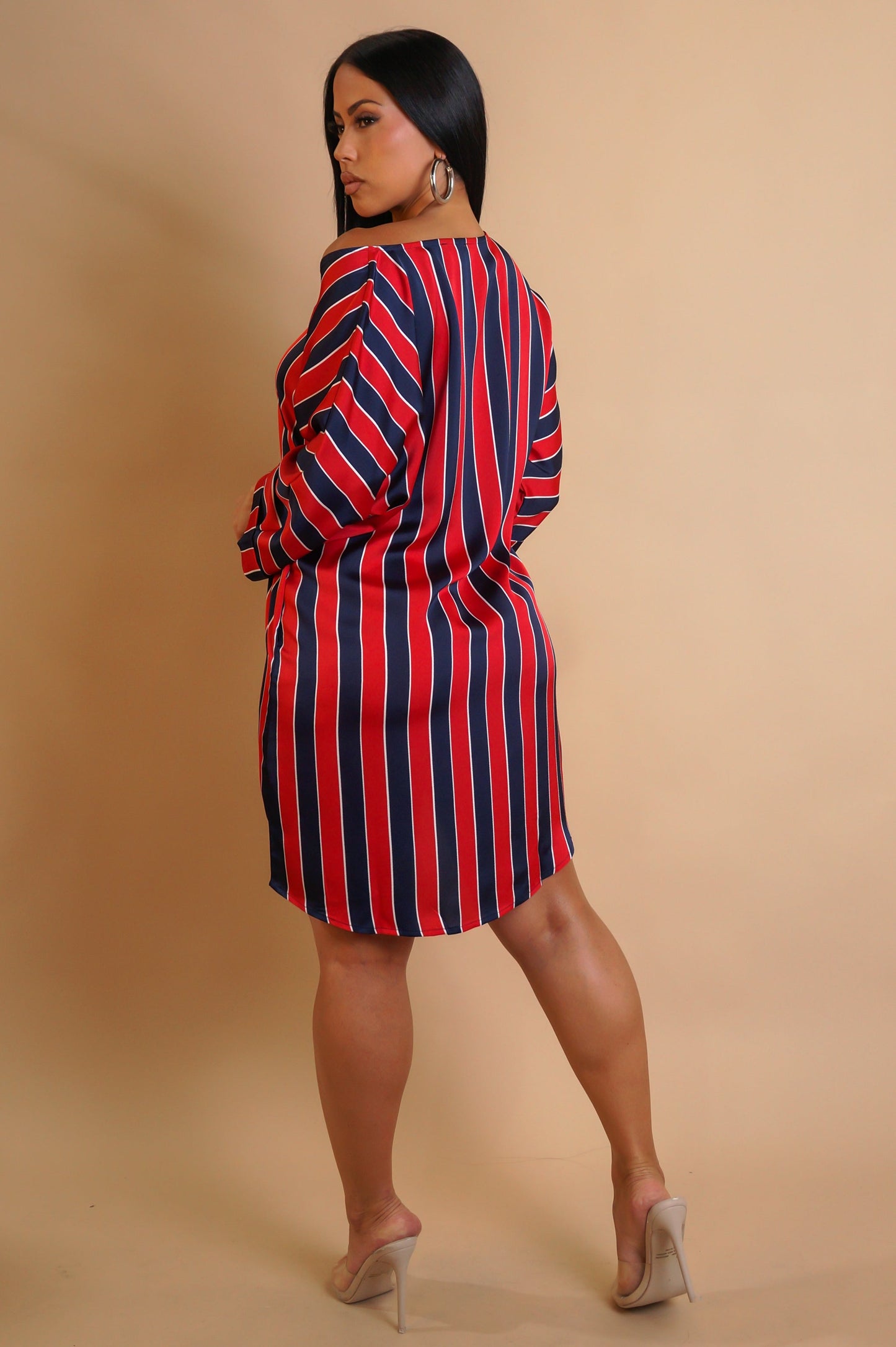 Bold Lines High Low Mini Dress- Red