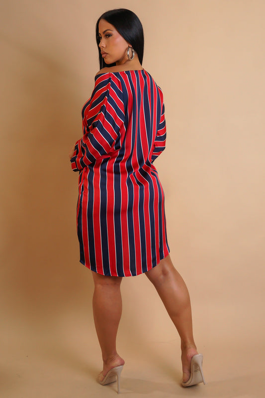 Bold Lines High Low Mini Dress- Red