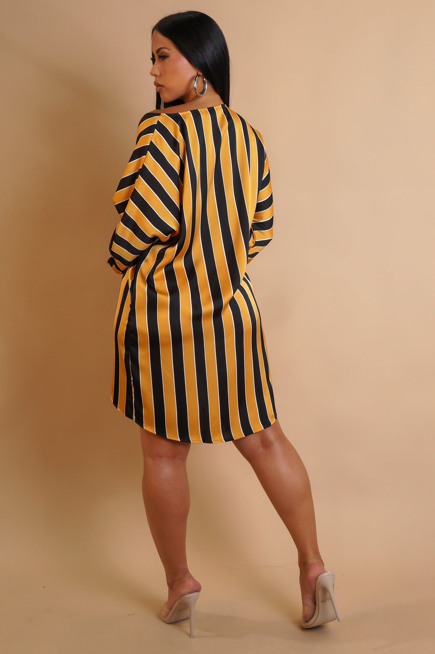 Bold Lines High Low Mini Dress- Yellow