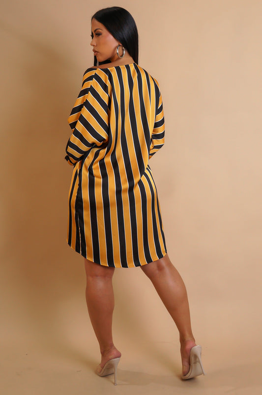 Bold Lines High Low Mini Dress- Yellow