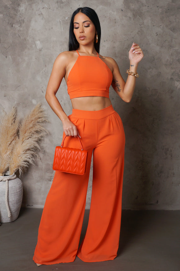 Orange Pants & Cropped Top Set
