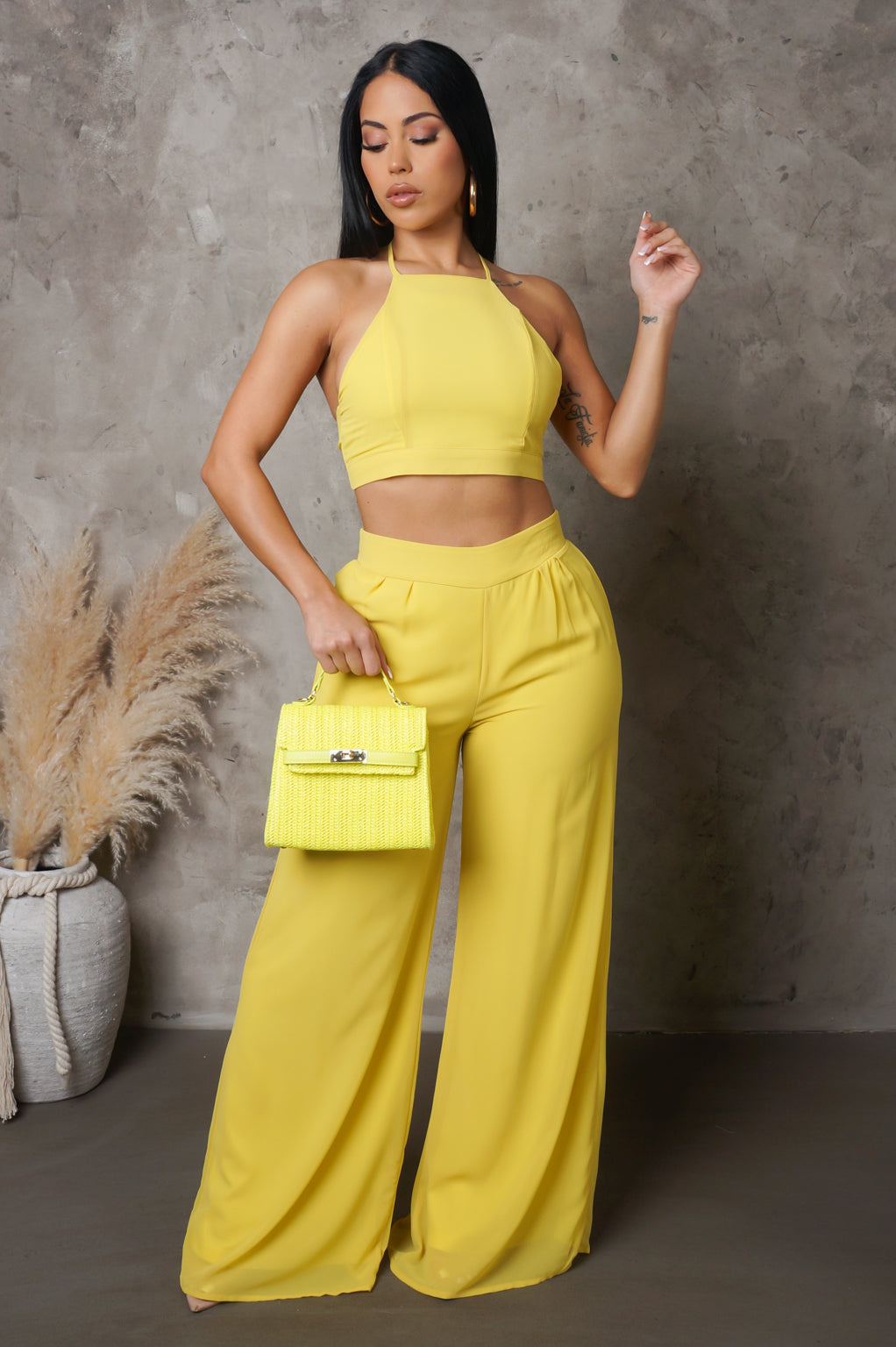 Yellow Pants & Cropped Top Set
