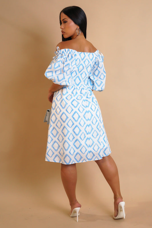 Smocked Top Blue & White Knee Dress