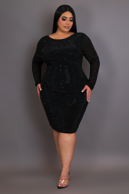 Plus Size Rhinestone Mini Dress- Black