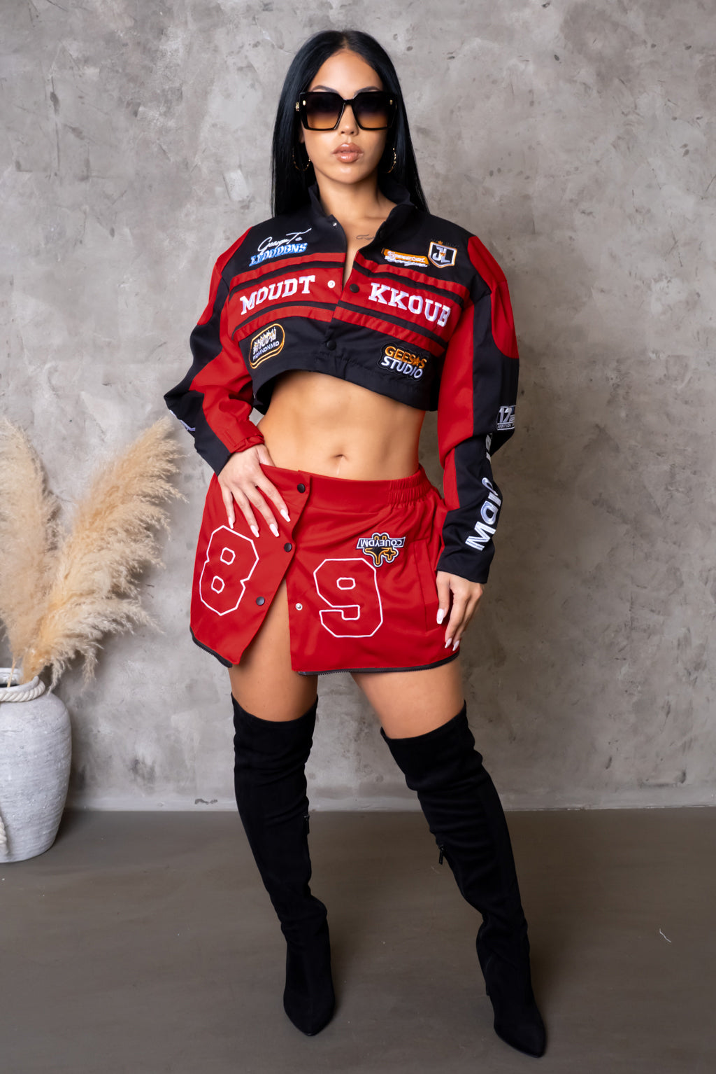 3-Way Wear Varsity Covertible Jacket/Skirt Set- Red