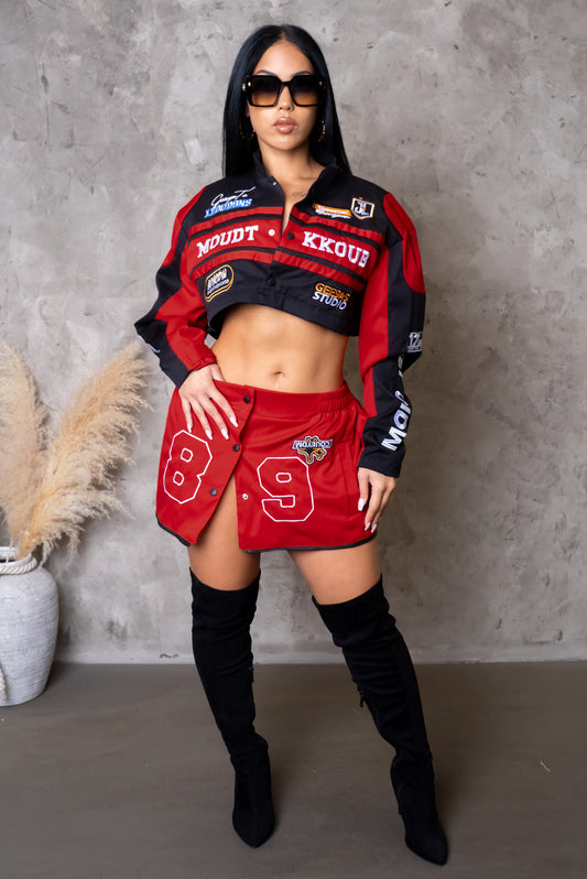 3-Way Wear Varsity Covertible Jacket/Skirt Set- Red