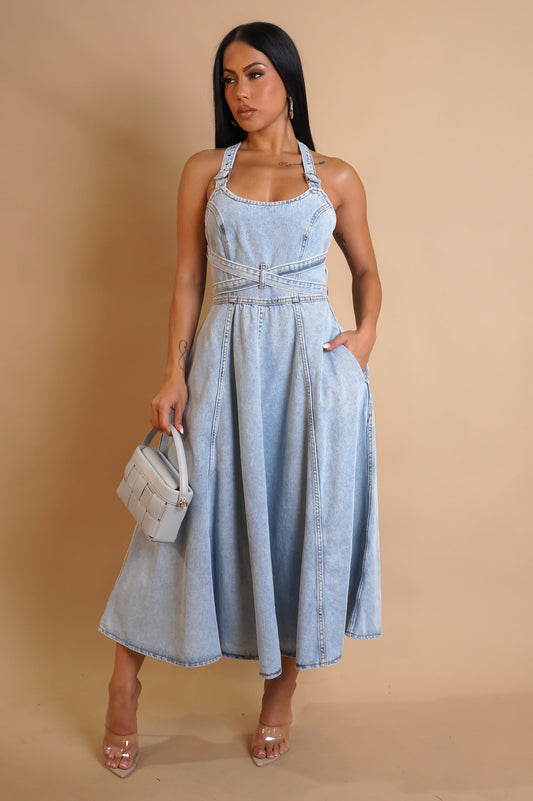 Denim Midi Dress w/ Pockets