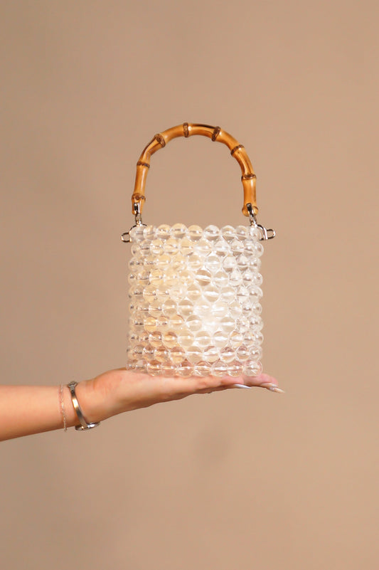 Bamboo Handle Pearl Bag- Clear