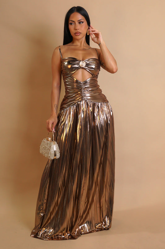 Rose Gold Pleated Maxi Dress