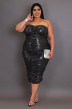 Plus Size Shimmer Me Ruched Midi Dress