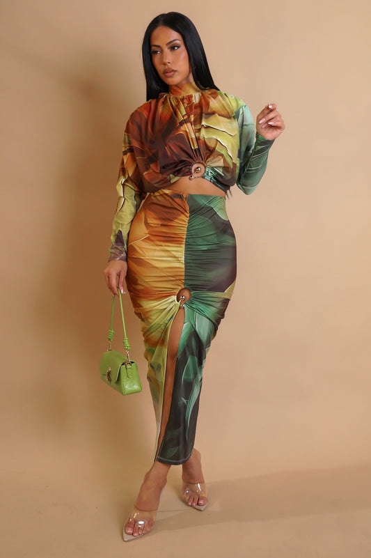 Green Lock Skirt Set