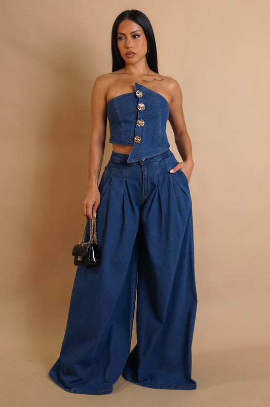 Unstable Denim Pants Set- Blue
