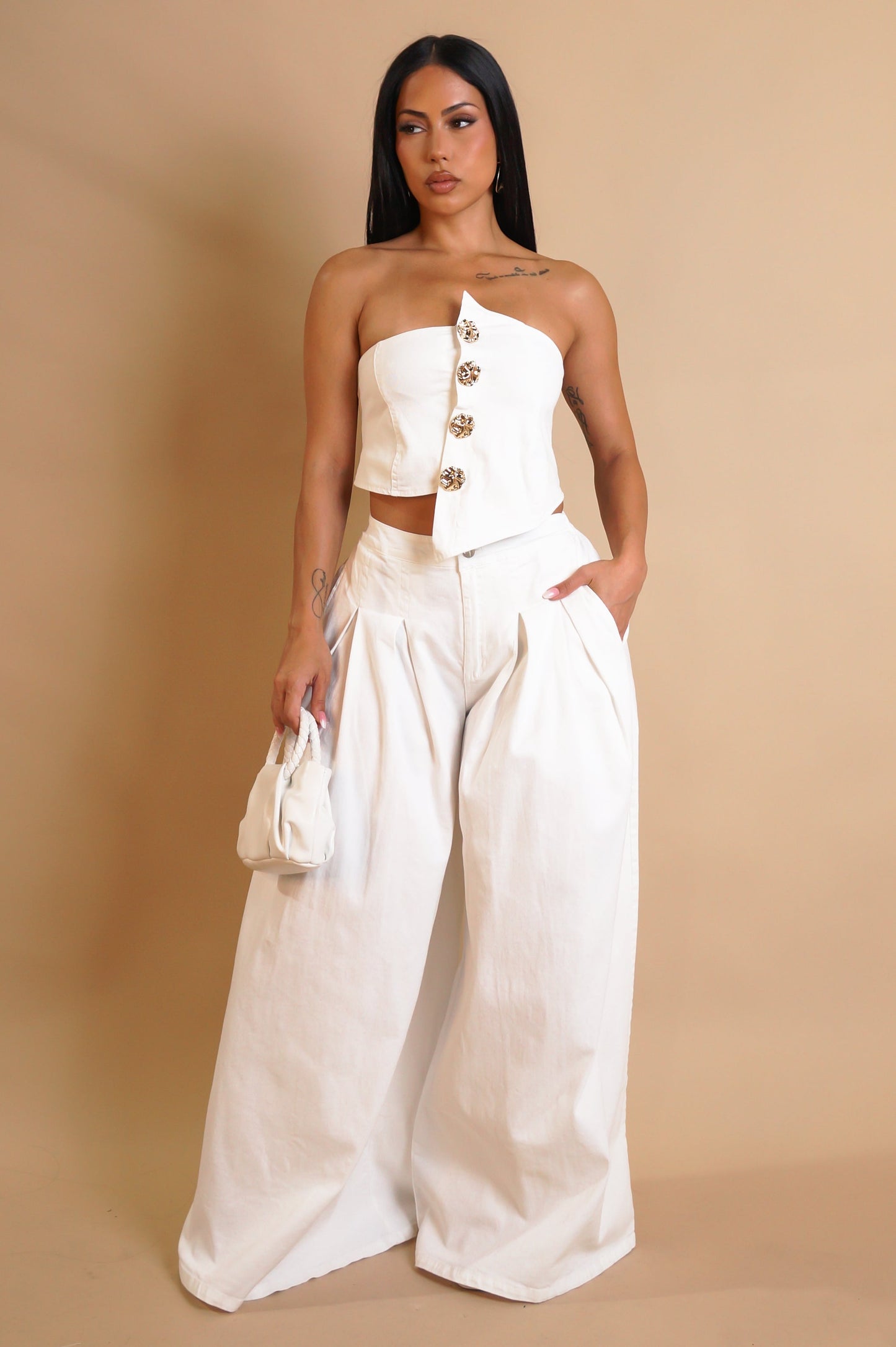 Unstable Denim Pants Set- White