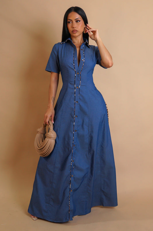Animal Print on Denim Maxi Dress