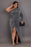 Plus Size Serenade Me Silver One Shoulder Maxi Dress