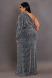 Plus Size Serenade Me Silver One Shoulder Maxi Dress