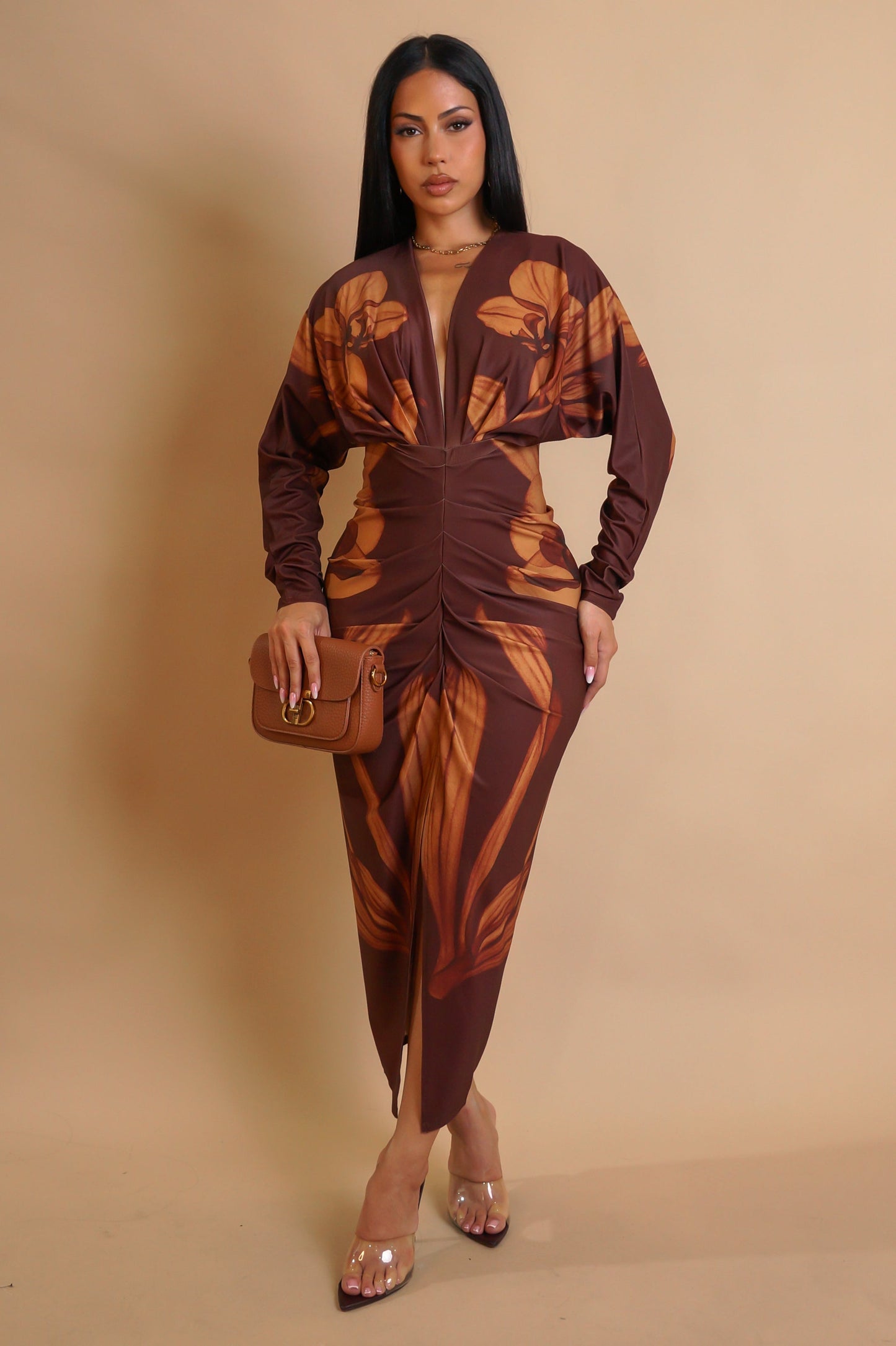 Ms. Dark Browning Long Sleeve Edition Midi Dress