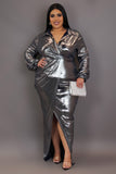 Plus Size Metallic Wrap Maxi Dress