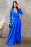 Long Sleeve Ruffled Maxi Dress-Blue