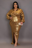 Plus Size Metallic Wrap Maxi Dress