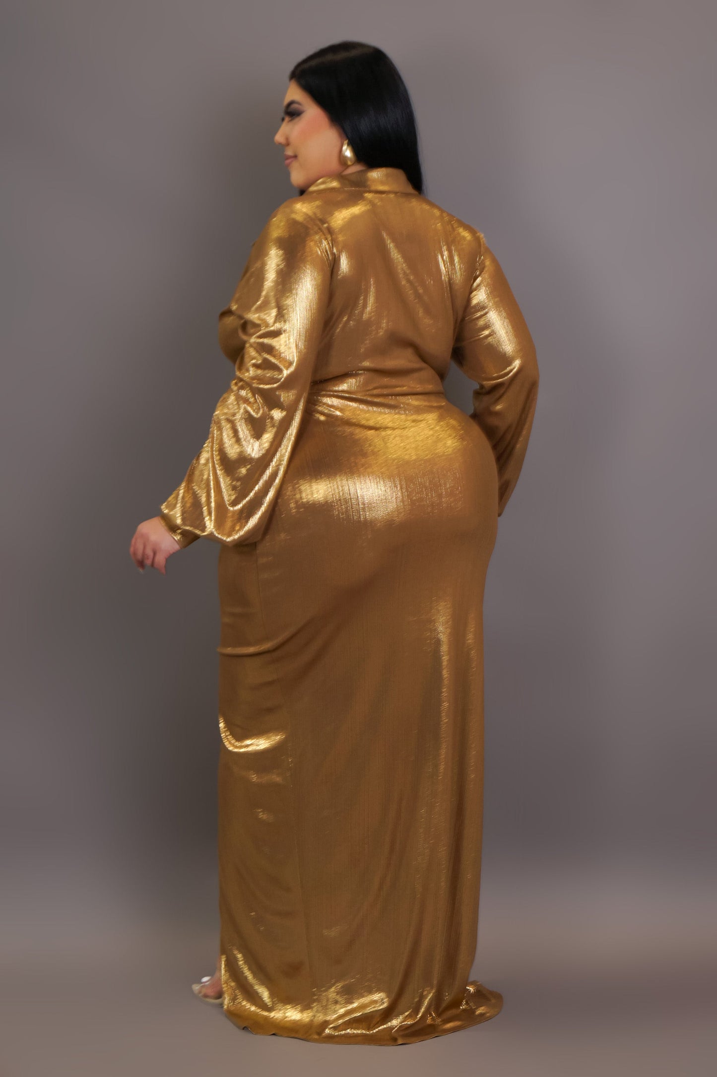 Plus Size Metallic Wrap Maxi Dress