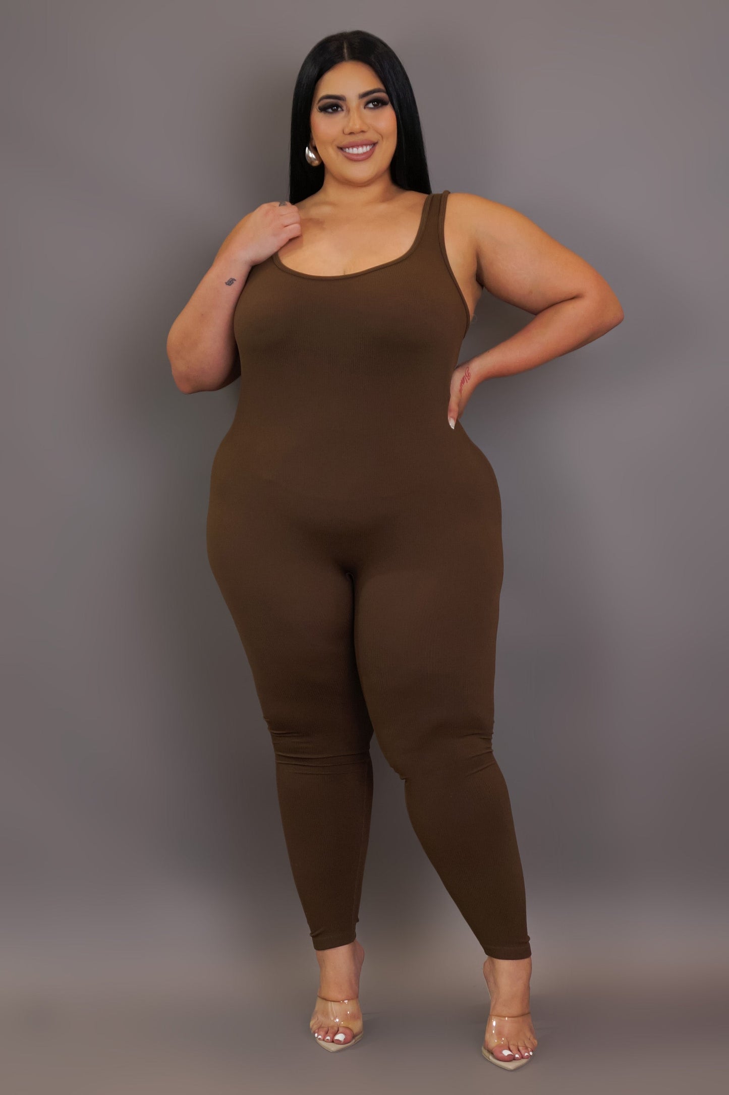 Plus Size Getting Comfy Jumpsuit- Brown