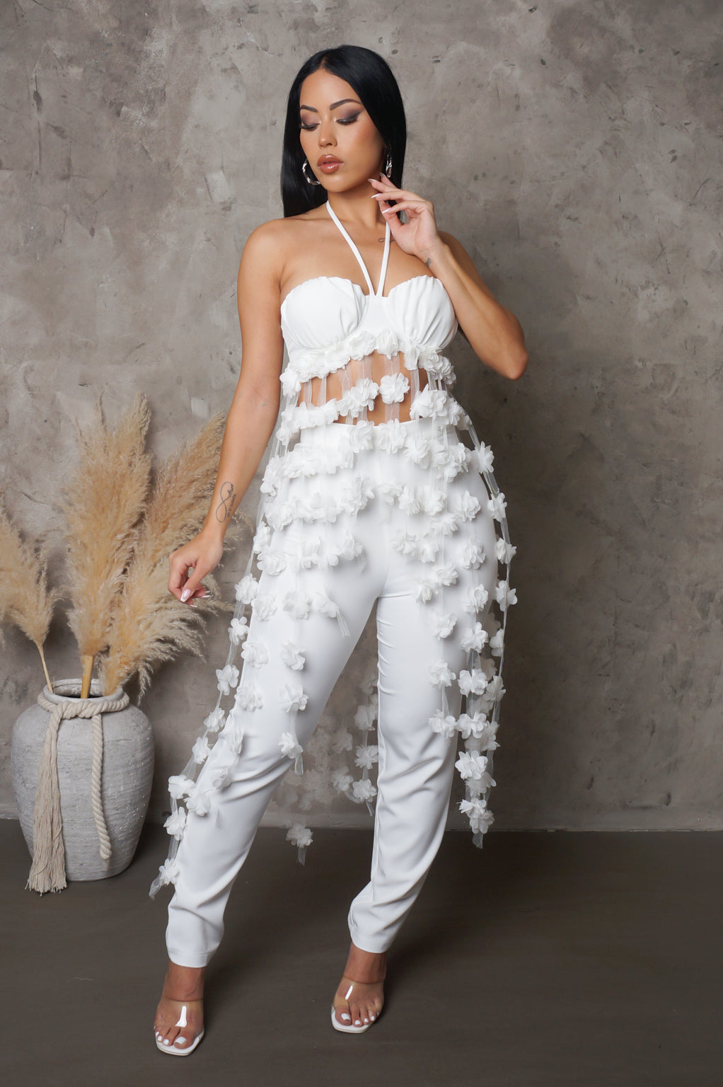 High Low  Flower Top & Pants Set