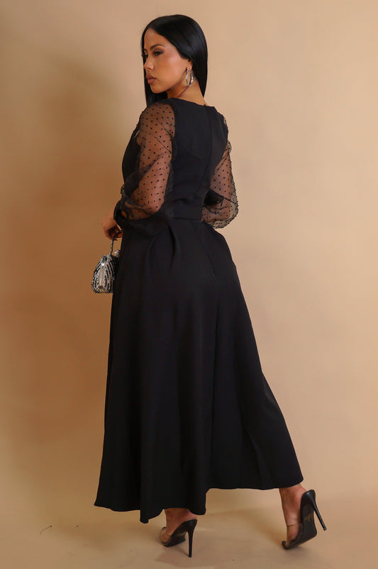 Take Me to Church Belted Midi Dress- Black