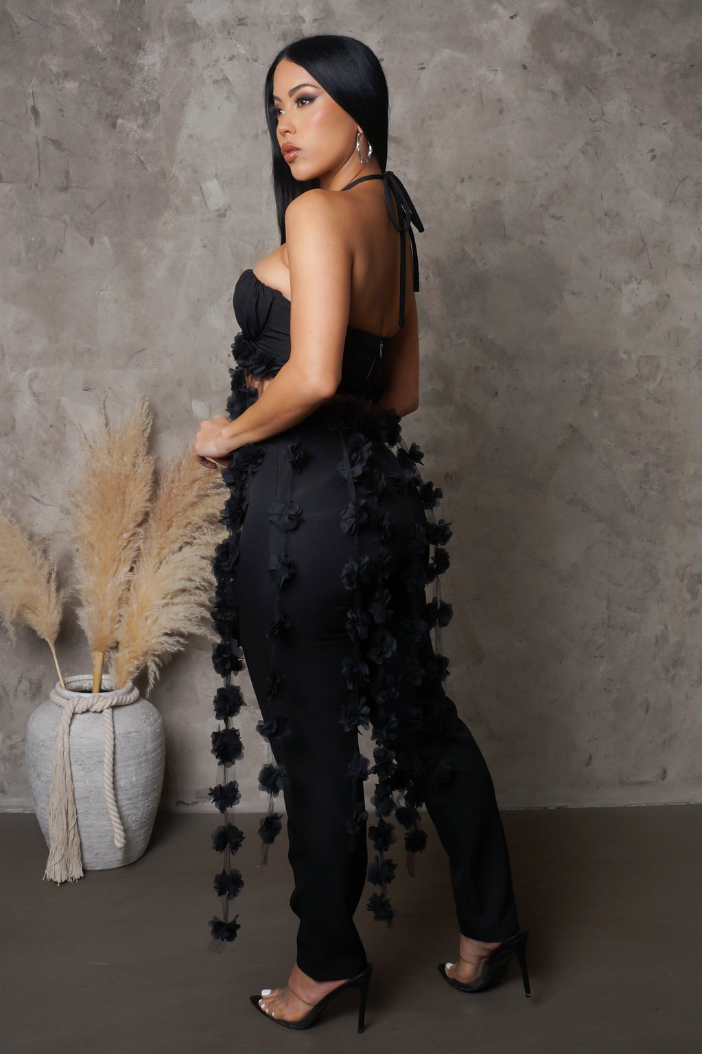 High Low  Flower Top & Pants Set