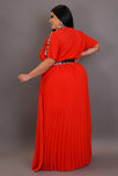 Plus Size Pleated Red & Animal Print Maxi Dress