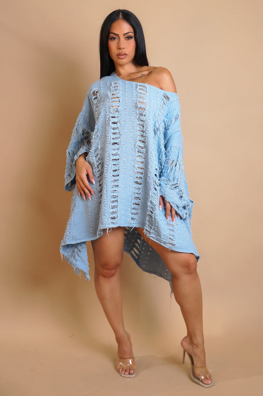 Distressed Top/Mini Dress- Blue