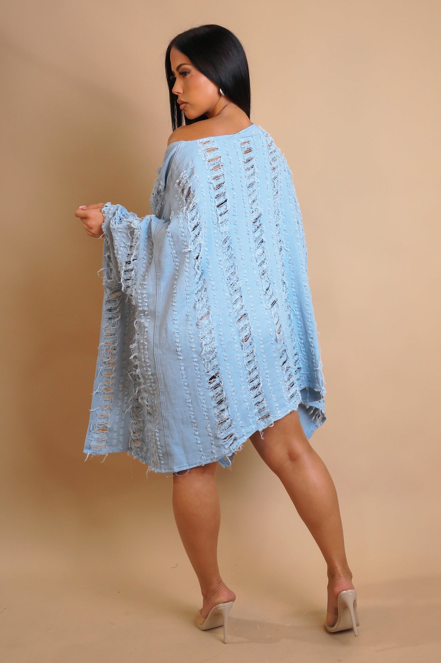 Distressed Top/Mini Dress- Blue