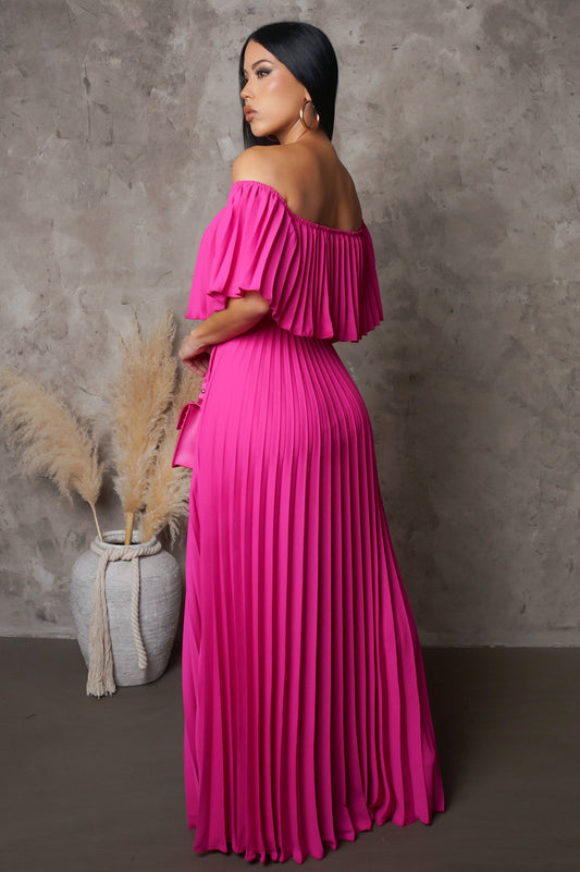 Off Shoulder Pleated Maxi Dress