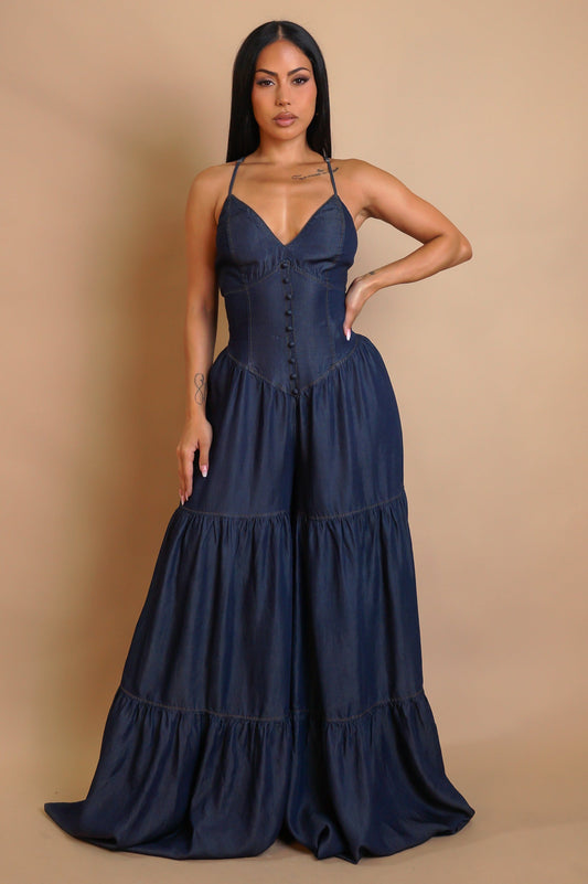 Denim Corset Wide Leg Jumpsuit